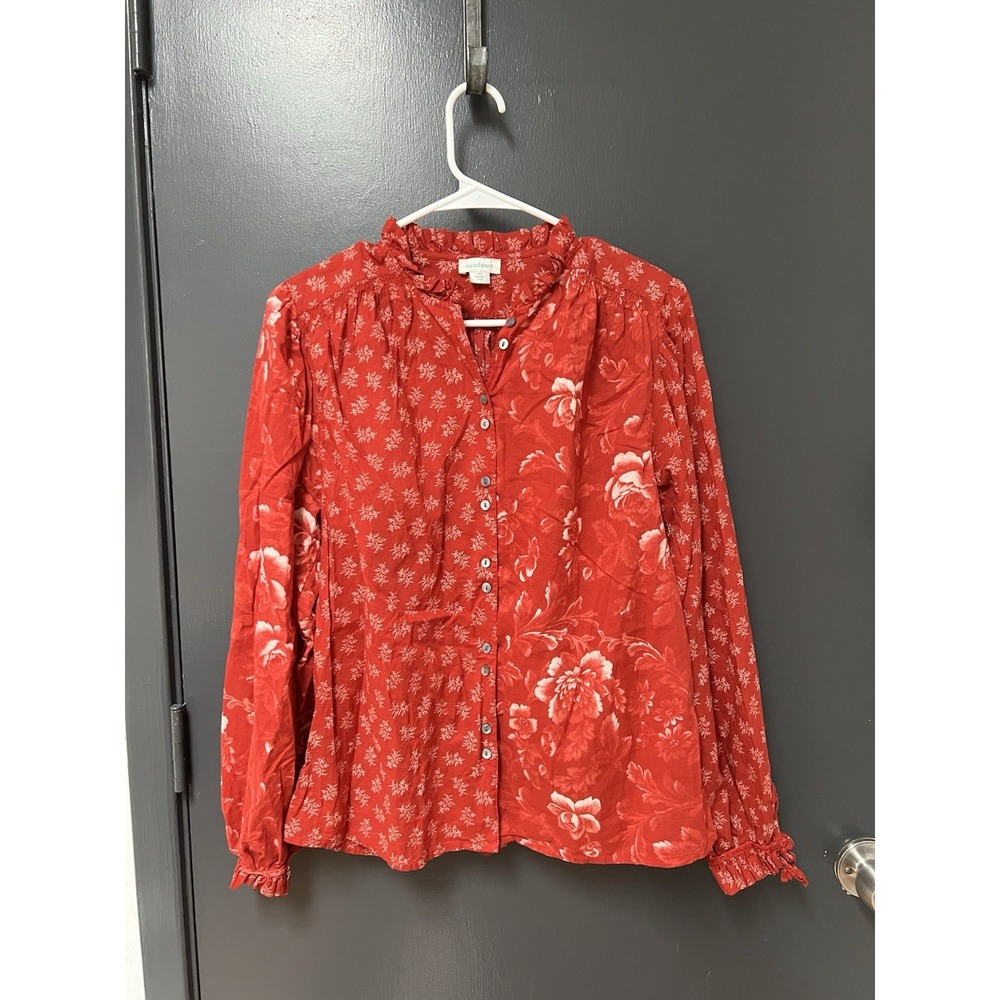 Sundance Janica Top Women Sz XS Western Prairie Red Floral Long Sleeve Button
